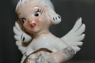 Vintage April Angel of the Month Figurine Holding Eggs Gold Accent Easter Bunny 5