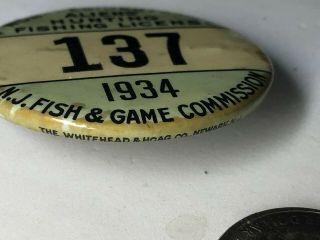 1934 Jersey Non Resident And Alien ' s Hunting & Fishing License Pin Badge NJ 5