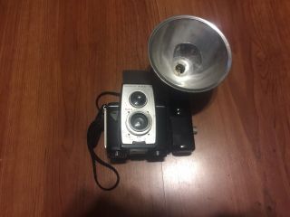 Vintage Eastman Kodak Brownie Reflex 20 Camera Made In Usa W/ Flash Attachment