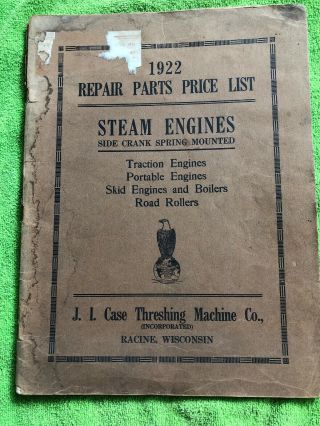 Vintage 1922 Case Threshing Steam Engine Repair Parts Price List