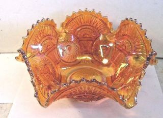 Vintage Imperial Glass Marigold Carnival Glass Hobstar & Arches Twin Bowl 8 1/2 "