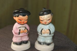 Vintage Napco Ceramic Salt Pepper Shakers - Asian Boy & Girl 5958