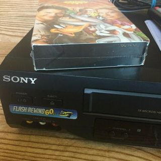 VTG Sony SLV - N51 Black VCR/VHS Player w/ Remote,  AV Cable & VHS Tape - 2