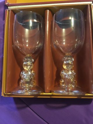 Set Of 2 Winnie The Pooh Wine Water Goblets Glasses Walt Disney Co Vintage