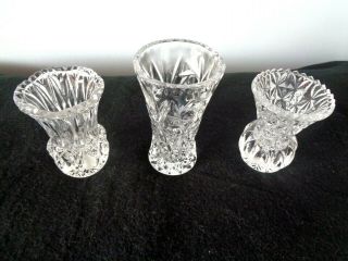 Set Of 3 Rare Vintage Clear Crystal Diamond Cut Toothpick Vases