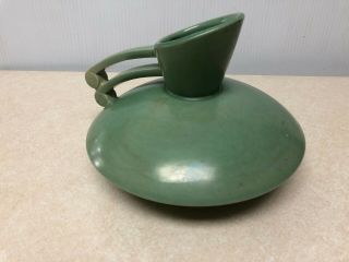Vtg Red Wing Pottery 1580 Atomic Vase Pitcher Green Mcm Flying Saucer Style