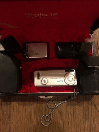 Minolta 16 Mg Vintage Subminature Camera With Case And Flash