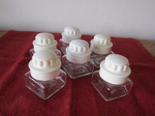 Set Of 6 Vintage Art Deco Kerr Glass Apothecary Or Spice Jars With Fluted Lids