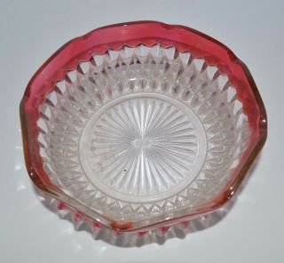 Vintage Clear Red Rimmed Cut Glass Candy Dish Bowl (5945l)