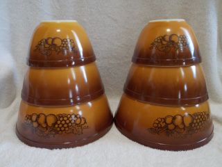 6 Vintage Pyrex Old Orchard Mixing Bowls Fall Colors