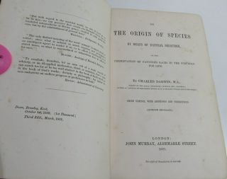 CHARLES DARWIN ORIGIN OF SPECIES/1861/3rd Ed.  with ADDITIONS & CORRECTIONS $10K, 3