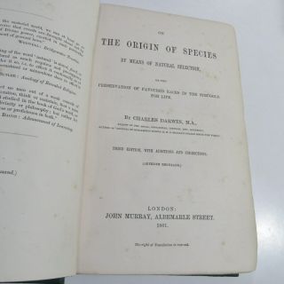 CHARLES DARWIN ORIGIN OF SPECIES/1861/3rd Ed.  with ADDITIONS & CORRECTIONS $10K, 6