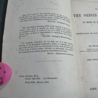CHARLES DARWIN ORIGIN OF SPECIES/1861/3rd Ed.  with ADDITIONS & CORRECTIONS $10K, 8