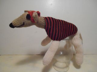 Vintage Knitted Stuffed Animal Greyhound Dog By Uk Artist Jane Wheeler Handmade