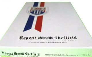 Regent Sheffield England Steak Knife Box Set of 6 Brown Handle Serrated Vintage 3