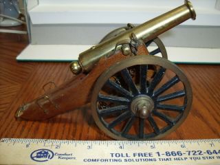 Vintage Brass Civil War Miniature Cannon,  Brass Wheels & Wood Carriage