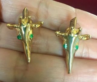 Marvelous Vintage 80s 90s Runway Couture Gold Plated Green Eyed Giraffe Earrings