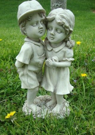 Yard Vintage 13 " Gray Sweethearts Figurine Decoration Garden Sculpture Outdoor