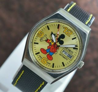 Vintage Seiko Mickey Mouse Day Date 17 Jewels 6309 Movement Wrist Watch