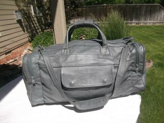Vtg Slate Grey All Leather Weekender Duffle Bag Carry - On Rugged,  Supple,  Stunning