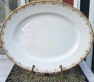 Bernardaud & Co Limoges France 17 1/2 " Oval Turkey Serving Platter Vintage Gold