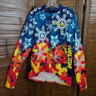 Vtg Pearl Izumi Light Full Zip Cycling Jacket Snowflake & Leaf Sz Xl Zip Sleeves