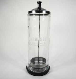 Vintage Barbicide Disinfectant Sterilizing King Research Glass Jar Barber Salon