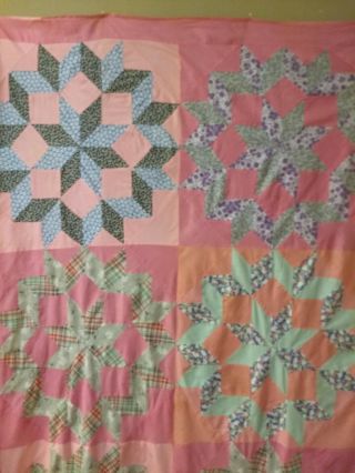 Vintage Quilt Top 66 X 88 Pink Scrappy Machine Stitched Pls See All Pictures