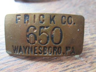 1 Vintage Frick Brass Copper Employee Pin Back Badge Checks Pa Made Rr Supply