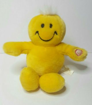 Vintage Dandee Yellow Smiley Face Plush Animal Toy Giggles 10 "