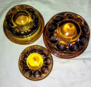Vintage set of 3 L.  E.  Smith amber glass canisters,  moon and stars 3