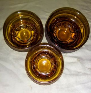 Vintage set of 3 L.  E.  Smith amber glass canisters,  moon and stars 4