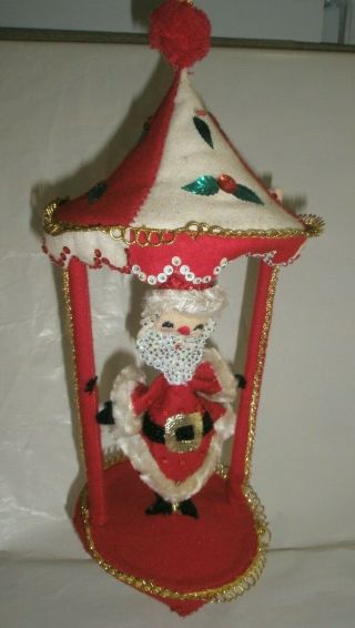 Vintage Santa Claus Mobile Carousel Christmas Decoration Jeweled Felt Completed