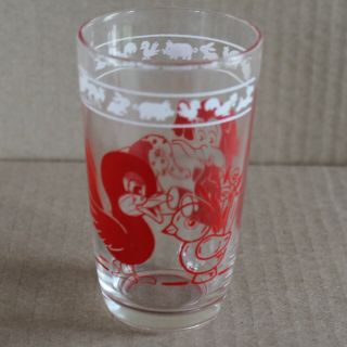 Vintage 1950s Swanky Swig Kraft Juice Glass,  Animals Elephants Birds - Red White