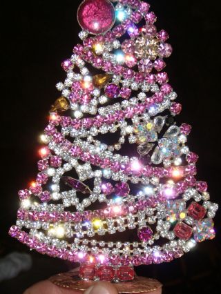SUMMER PRICE : VINTAGE RHINESTONE Christmas TREE XMASS decoration SIGNED K417 2