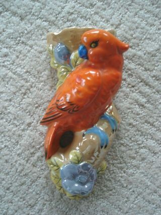 Orange Bird Parrot Vintage Wall Pocket Lusterware Hand Paint Japan