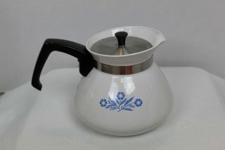 Vintage Corning Ware 6 - Cup Teapot Blue Cornflower P - 104 With Metal Lid