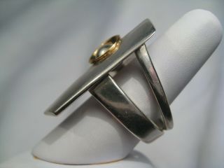 Vintage Sterling Silver & 14k Gold Modernist Ring.  56 2