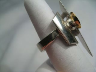 Vintage Sterling Silver & 14k Gold Modernist Ring.  56 3