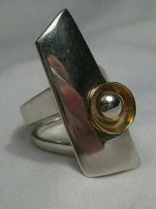 Vintage Sterling Silver & 14k Gold Modernist Ring.  56 4