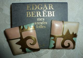 Vintage Edgar Berebi Earrings Clip On Square Costume Jewelry