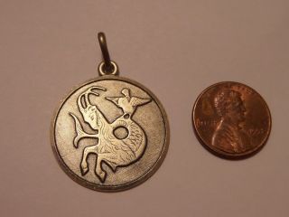 Vintage Sterling Silver Signed Unoaerre Pendant Caprcorn Zodiac Sea Goat
