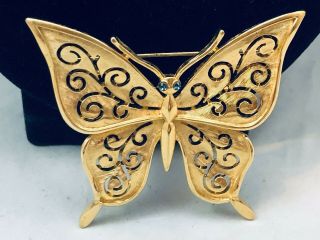 Vtg.  Crown Trifari Sapphire Blue Rhinestone L’orient Butterfly Brooch