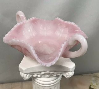 Vintage Fenton 2 Handle Square Candy Dish Bowl Pink Ombré Butterfly Scalloped