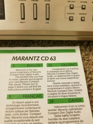 MARANTZ CD63 CD PLAYER PHILIPS CD100 BASED 1983 - CHAMPAGNE - MATCHES 7C - 11
