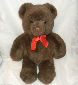 17 " Vintage Dark Brown Teddy Bear Gund Stuffed Animal Plush Toy Red Bow Big Soft