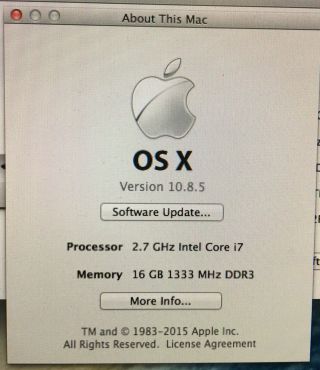 A1347,  Apple Mac mini 2.  7 GHz i7,  250GB SSD,  Radeon Graphics,  16GB RAM OSX 10.  8.  5 6