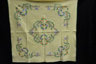 Vintage Embroidered Yellow Cotton Tablecloth 32 " X 30 "