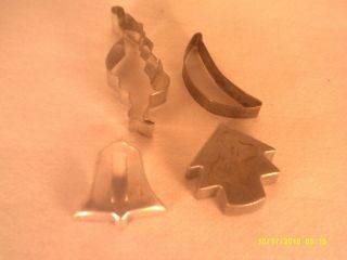 4 Vintage Tin.  Metal Aluminum Christmas/holiday Cookie Cutters