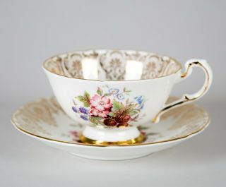 Paragon E68d Cup & Saucer Berries & Floral Gilt Gold Vintage Porcelain England